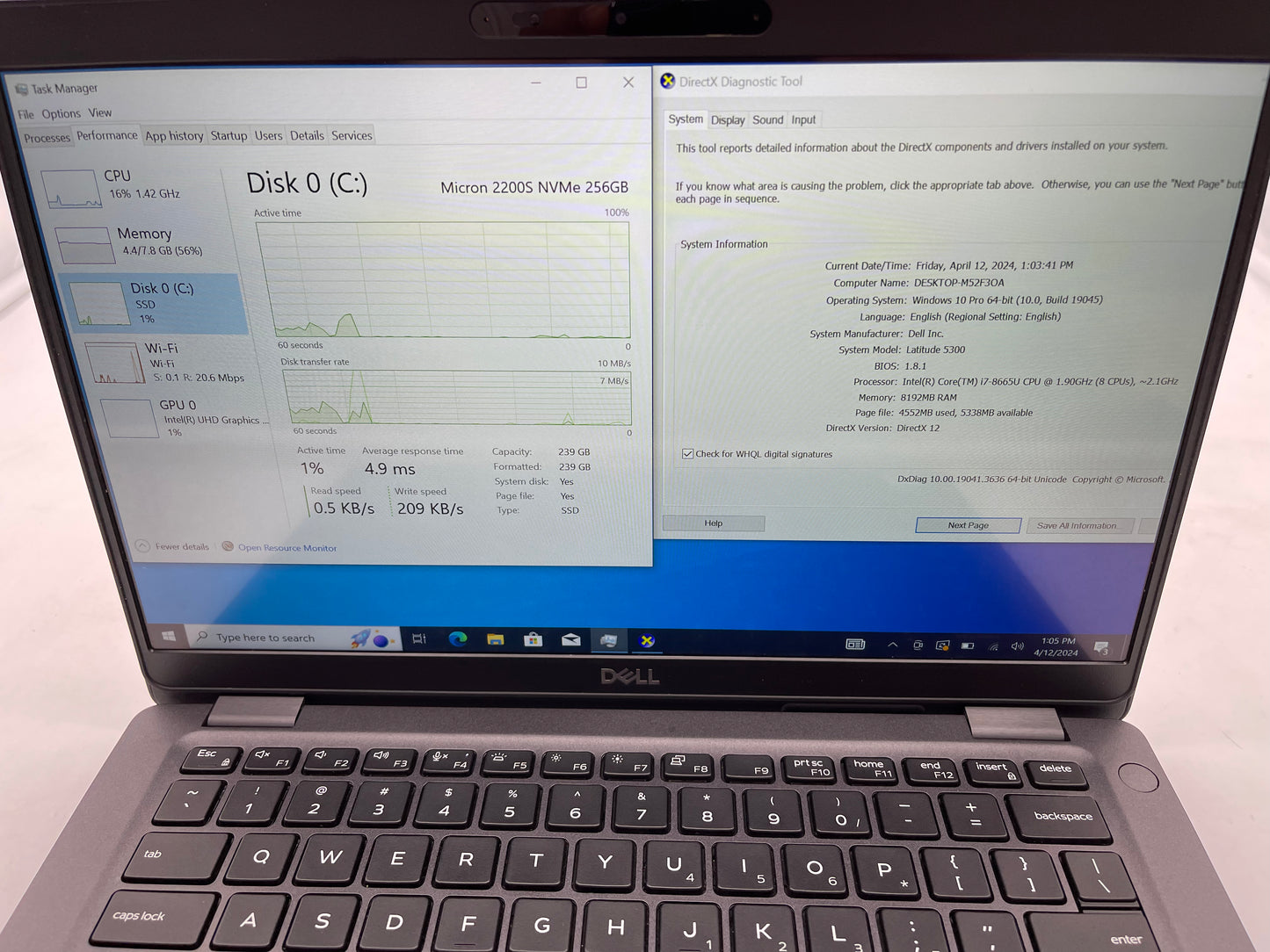 Dell 2020 Latitude 5300 1.9GHz i7-8665U 8GB RAM 256GB SSD Touchscreen -Very Good
