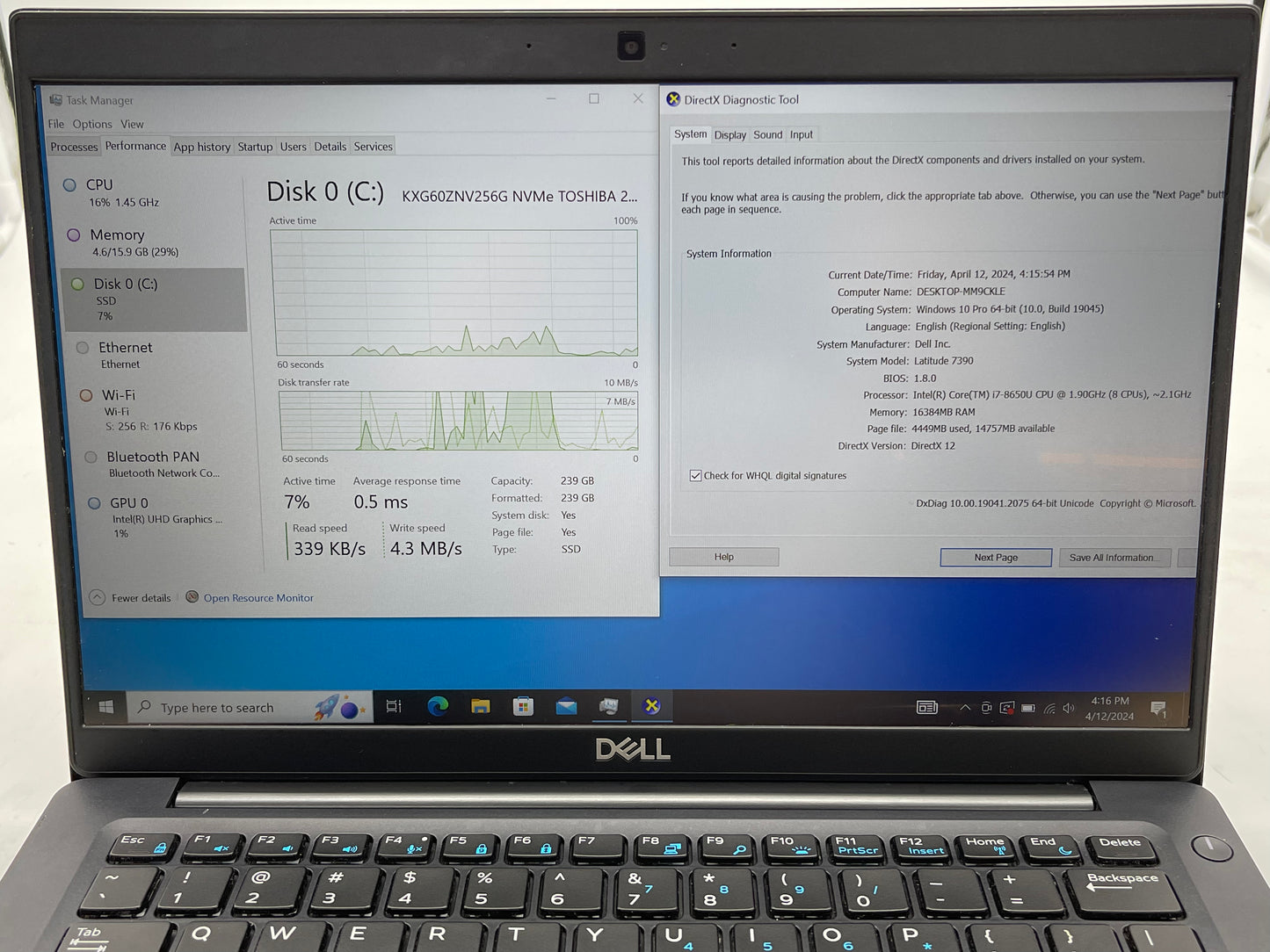 Dell 2019 Latitude 7390 1.9GHz i7-8650U 16GB RAM 256GB SSD W10 Pro - Excellent