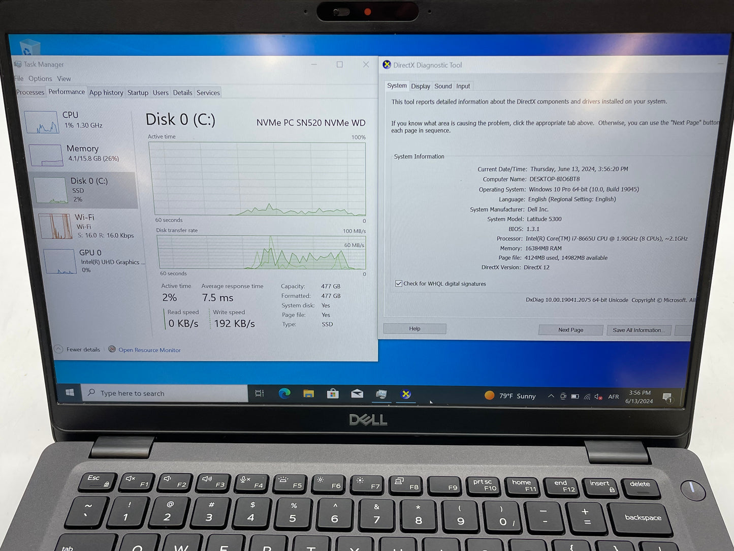 Dell 2020 Latitude 5300 1.9GHz i7-8665U 16GB RAM 512GB SSD W10 pro -Very Good