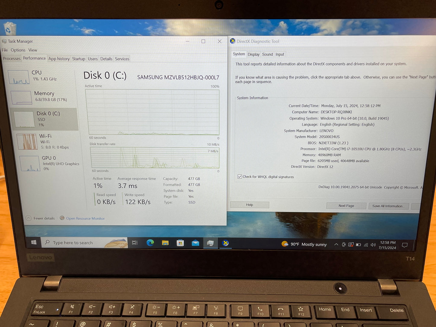 Lenovo ThinkPad T14 Gen 1 14" 1.8GHz i7-10510U 40GB RAM 512GB SSD - Win 10P