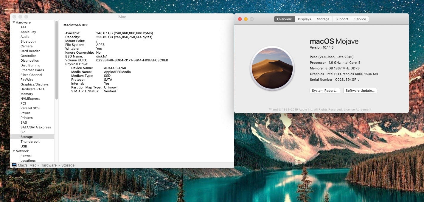 Apple 2015 21.5" iMac 1.6GHz Dual-Core i5 8GB 256GB SSD IHD6000- Excellent