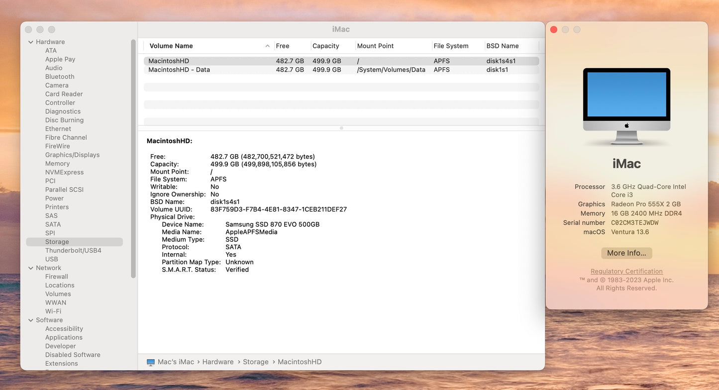 Apple 2019 21.5" 4K iMac 3.6GHz Quad-Core i3 16GB 512GB SSD RP555X 2GB- Good