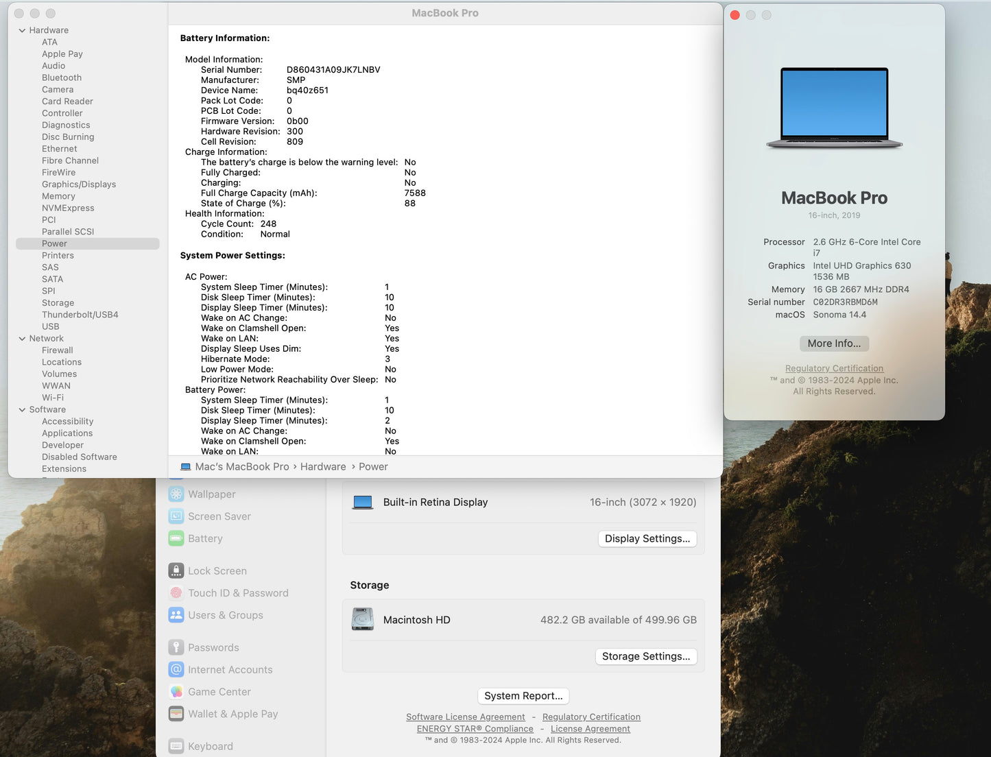 Apple 2019 16" MacBook Pro 2.6GHz i7 16GB RAM 512GB SSD RP5300M 4GB - Very Good