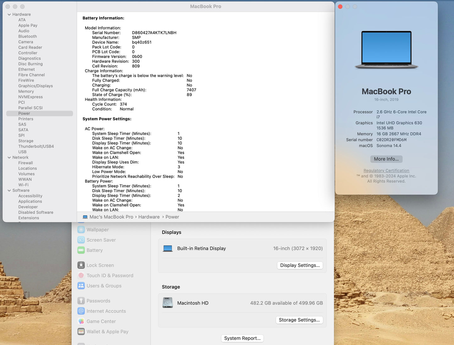 Apple 2019 16" MacBook Pro 2.6GHz i7 16GB RAM 512GB SSD RP5300M 4GB - Good