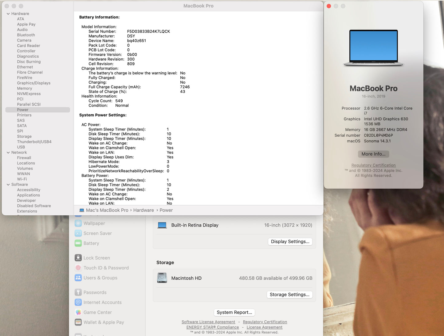 Apple 2019 16" MacBook Pro 2.6GHz i7 16GB RAM 512GB SSD RP5300M 4GB - Very Good