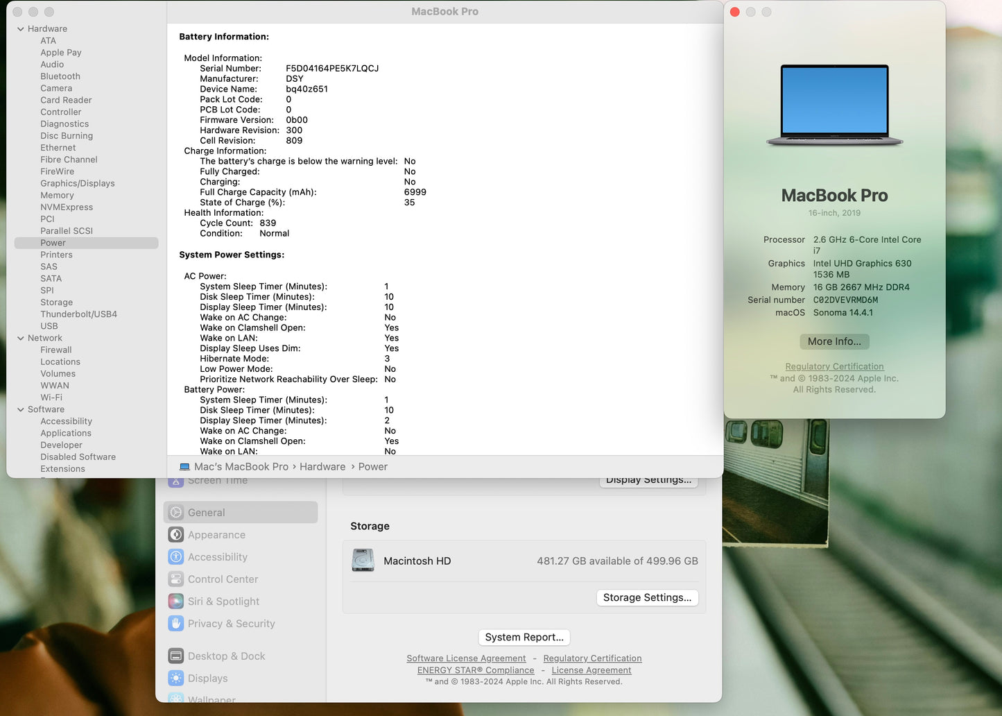 Apple 2019 16" MacBook Pro 2.6GHz i7 16GB RAM 512GB SSD RP5300M 4GB -High Cycles