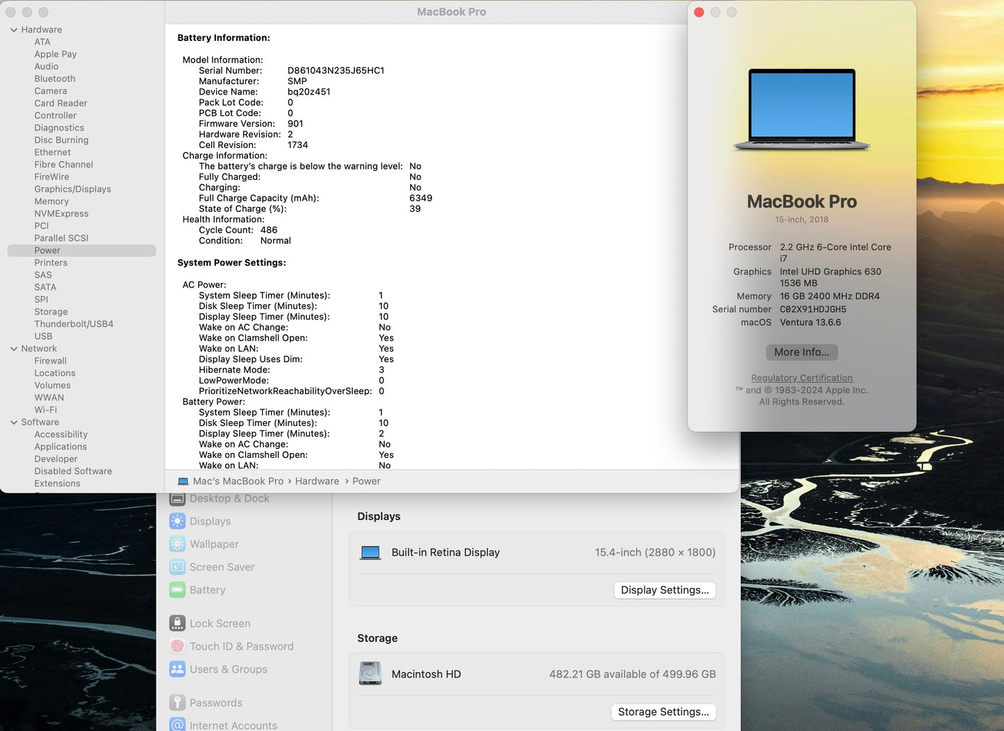 Apple 2018 MacBook Pro 15" TB 2.2GHz i7 16GB RAM 512GB SSD RP555X 4GB -good
