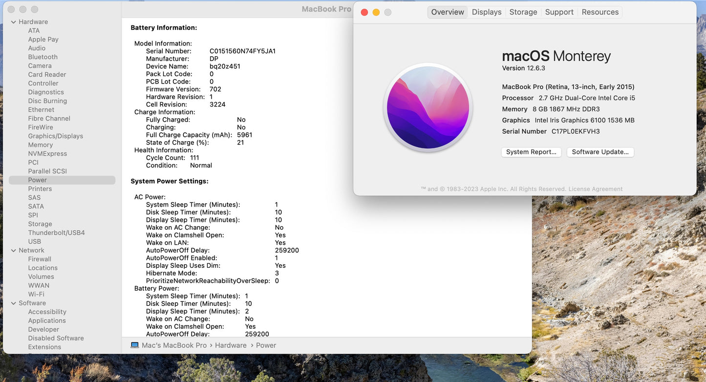 Apple 2015 MacBook Pro 13" Retina 2.7GHz i5 8GB RAM 128GB SSD - READ