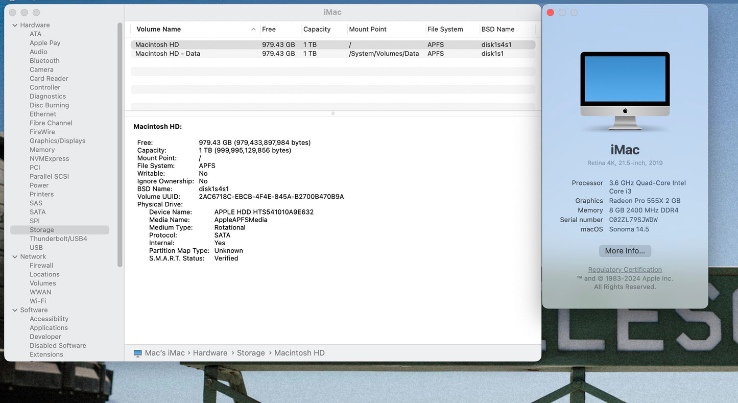 Apple 2019 21.5 " iMac 3.6GHz Quad-Core i3 8GB 1TB HDD RP555X - Good