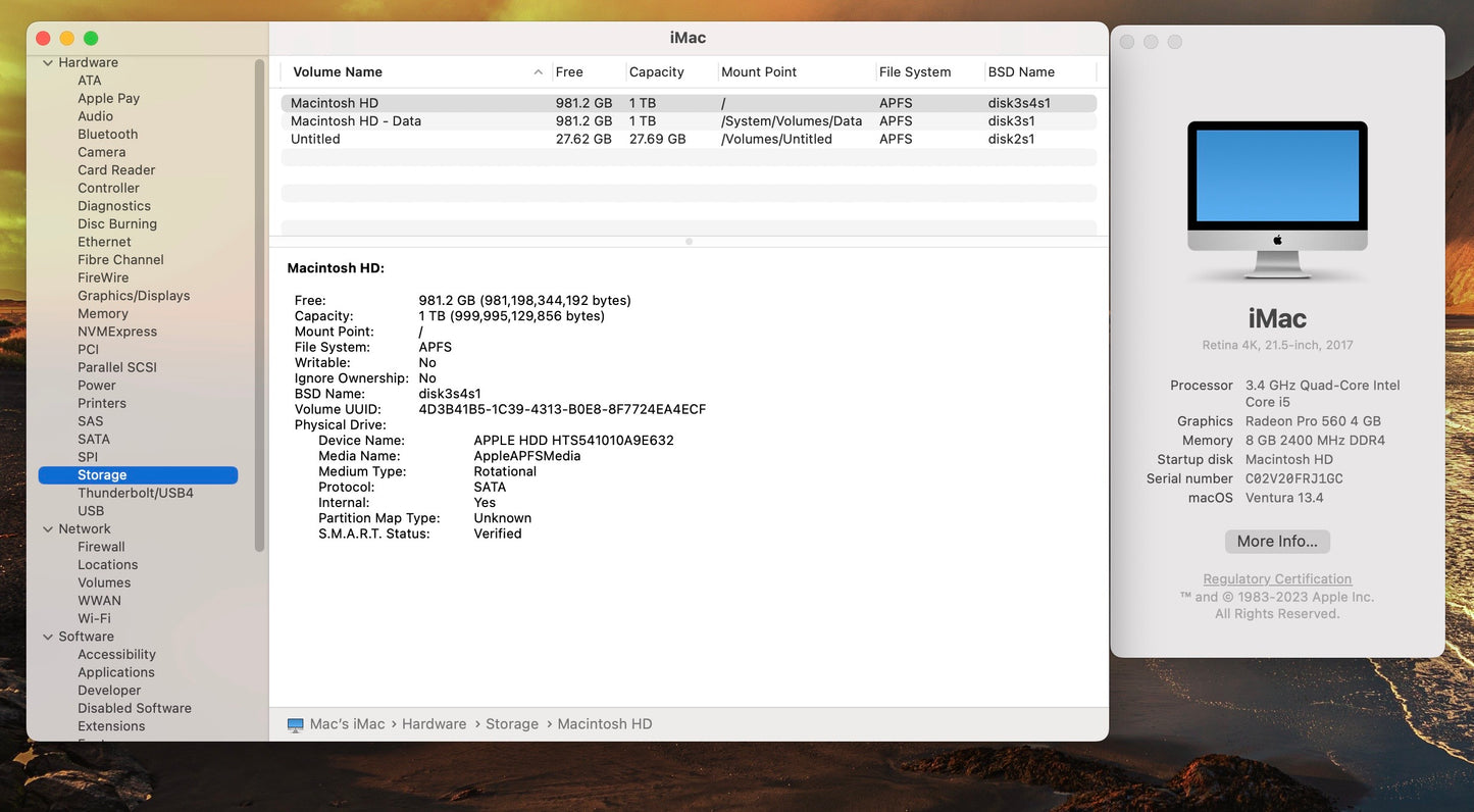 Apple 2017 21.5" iMac 4K 3.4GHz Quad-Core i5 8GB 1TB HDD RP560 4GB - Excellent