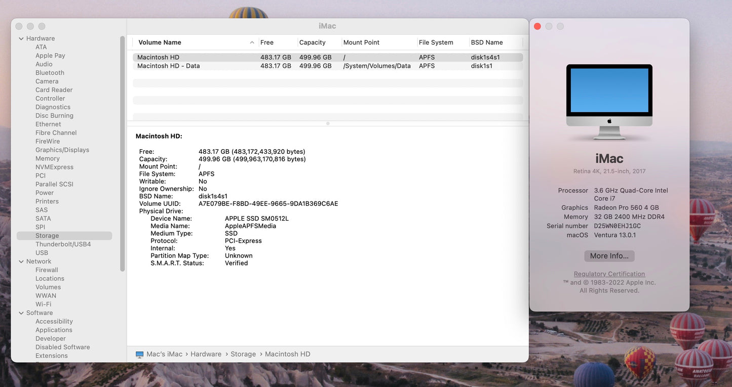 Apple 2017 21.5" iMac 4K 3.6GHz i7 32GB 512GB SSD RP560 4GB