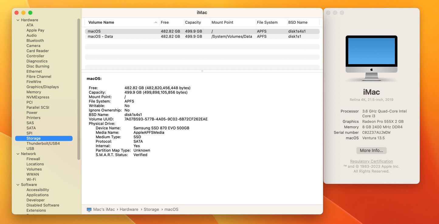 Apple 2019 21.5" 4K iMac 3.6GHz Quad-Core i3 8GB 512GB SSD RP555X 2GB