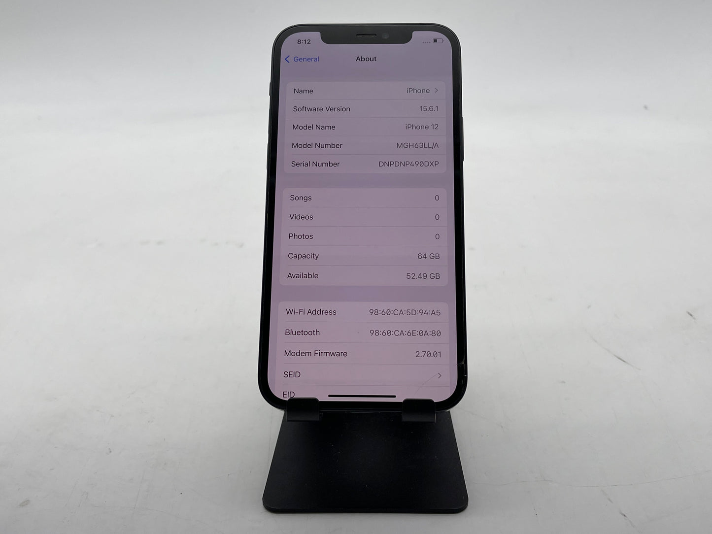 Apple iPhone 12 GSM/CDMA Unlocked 64GB A2172 "Black" - READ