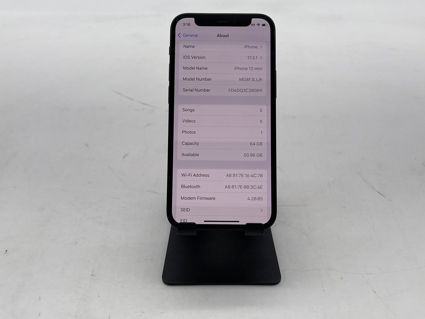 Apple iPhone 12 Mini GSM/CDMA Unlocked 64GB A2176 "Black" - Good