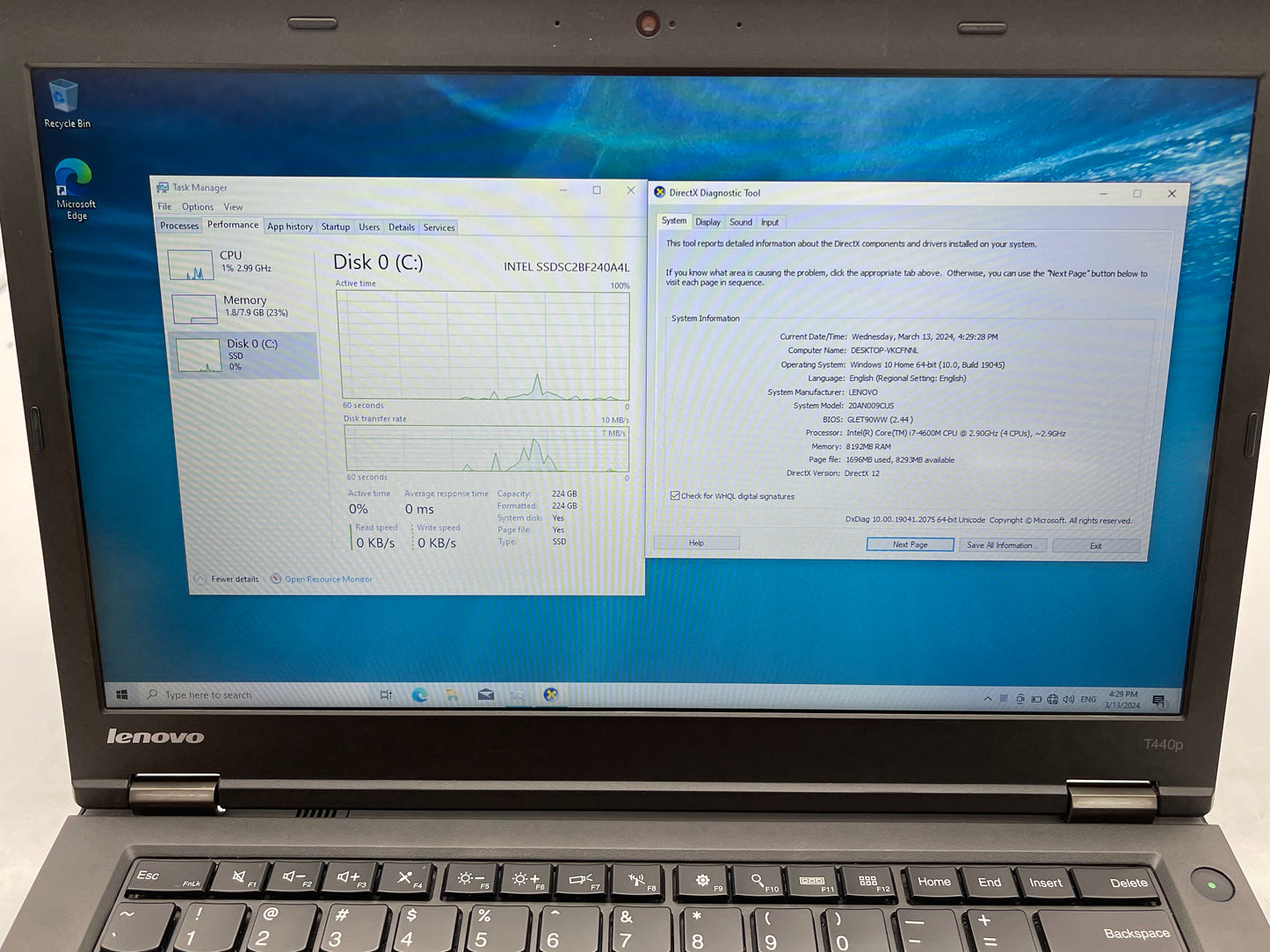 Lenovo ThinkPad T440P 14" i7-4600M 2.9GHz 8GB RAM 256GB SSD Win 10 Pro-Very Good