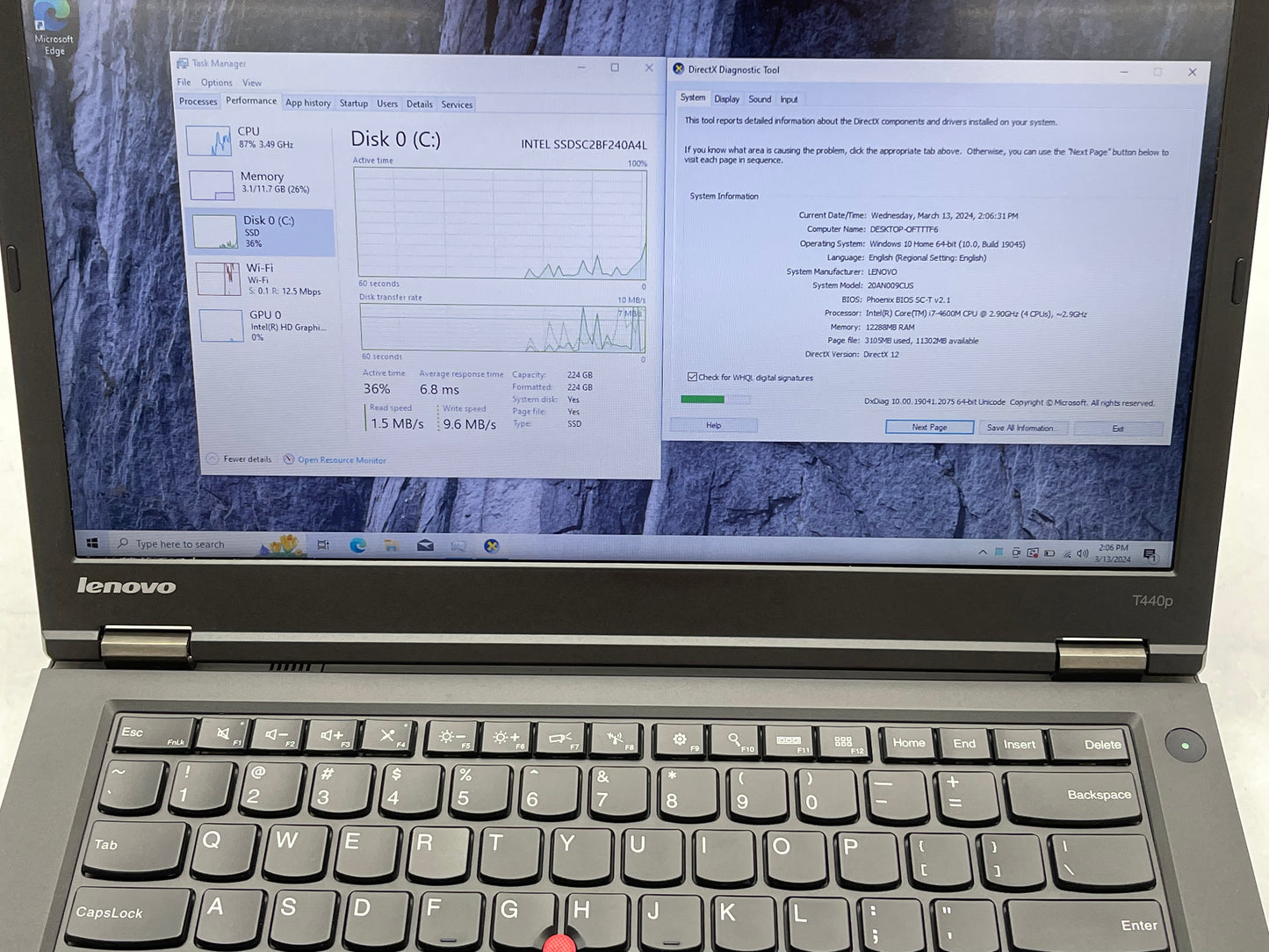 Lenovo ThinkPad T440P 14" i7-4600M 2.9GHz 12GB RAM 256GB SSD Win 10 Pr-Very Good