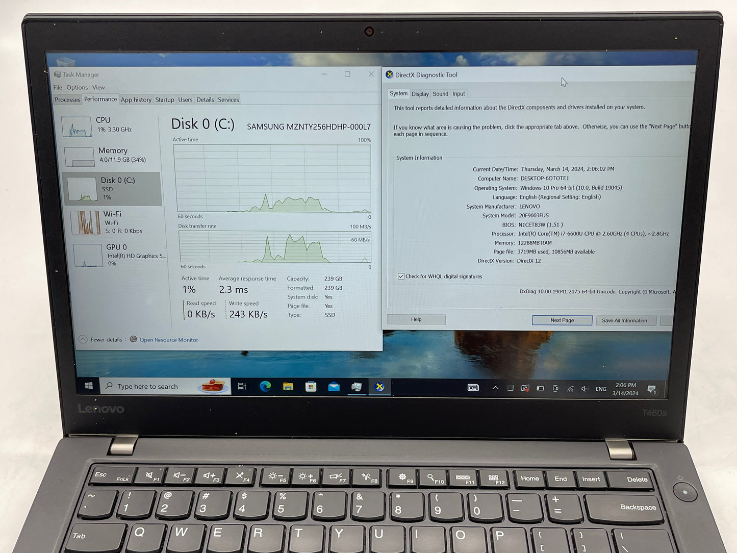 Lenovo ThinkPad T460s 14" i7-6600U 2.6GHz 12GB RAM 256GB SSD (Touch) Win 10 Pro