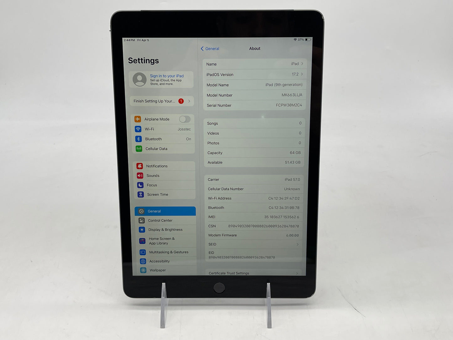 Apple 2021 iPad (9th-Generation) (10.2-inch) 64GB (Wifi+Cell) A2602 - Very good