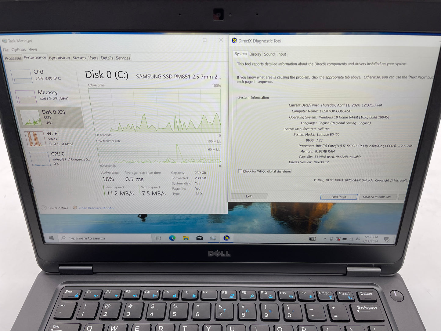 Dell 2015 latitude E5450 14" i7-5600U 2.6GHz 8GB RAM 256GB SSD W10 Pro-Very good