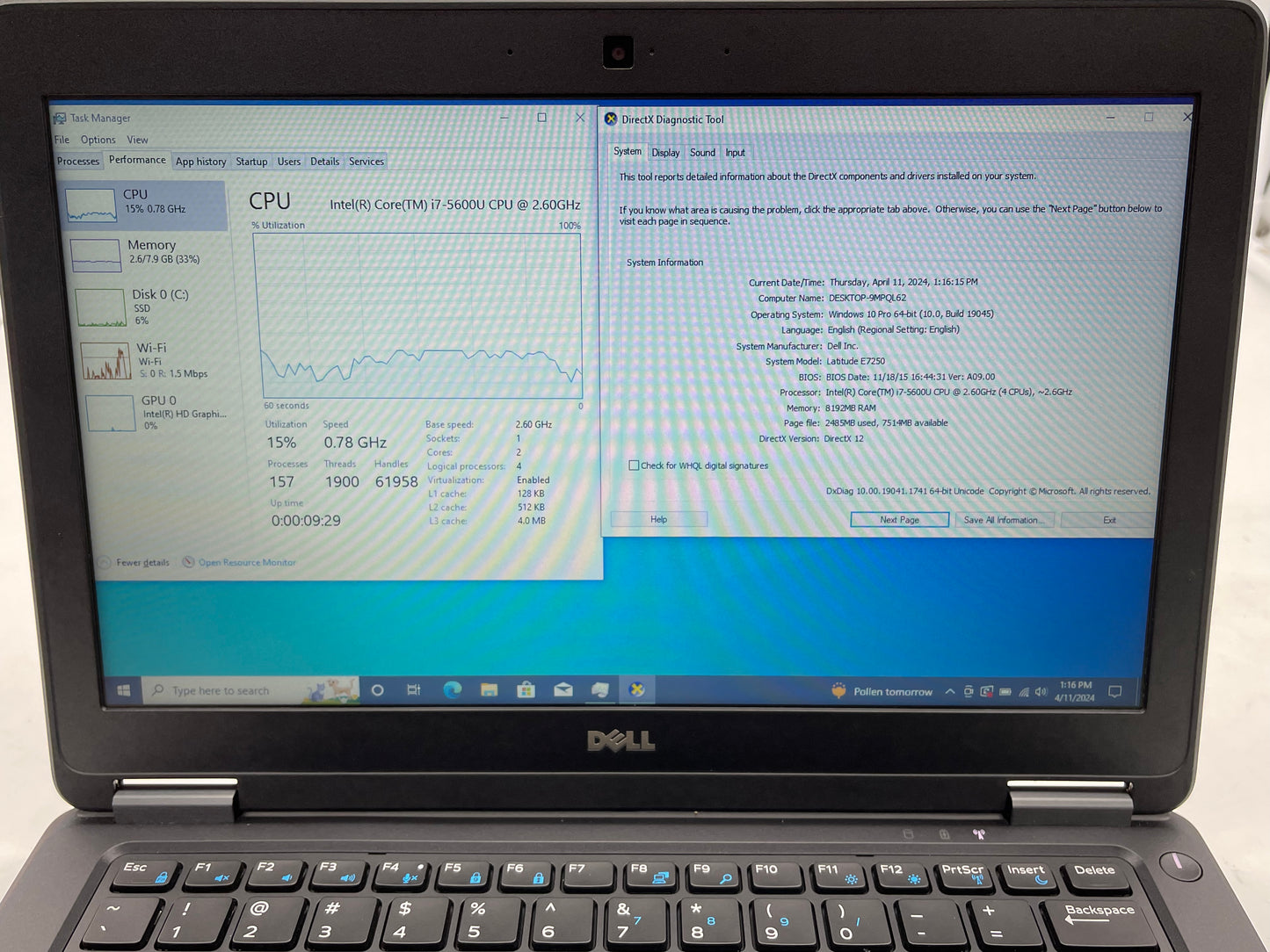 Dell 2015 latitude E7250 12.5" i7-5600U 2.6GHz 8GB RAM 256GB SSD W10 Pro-Grade A