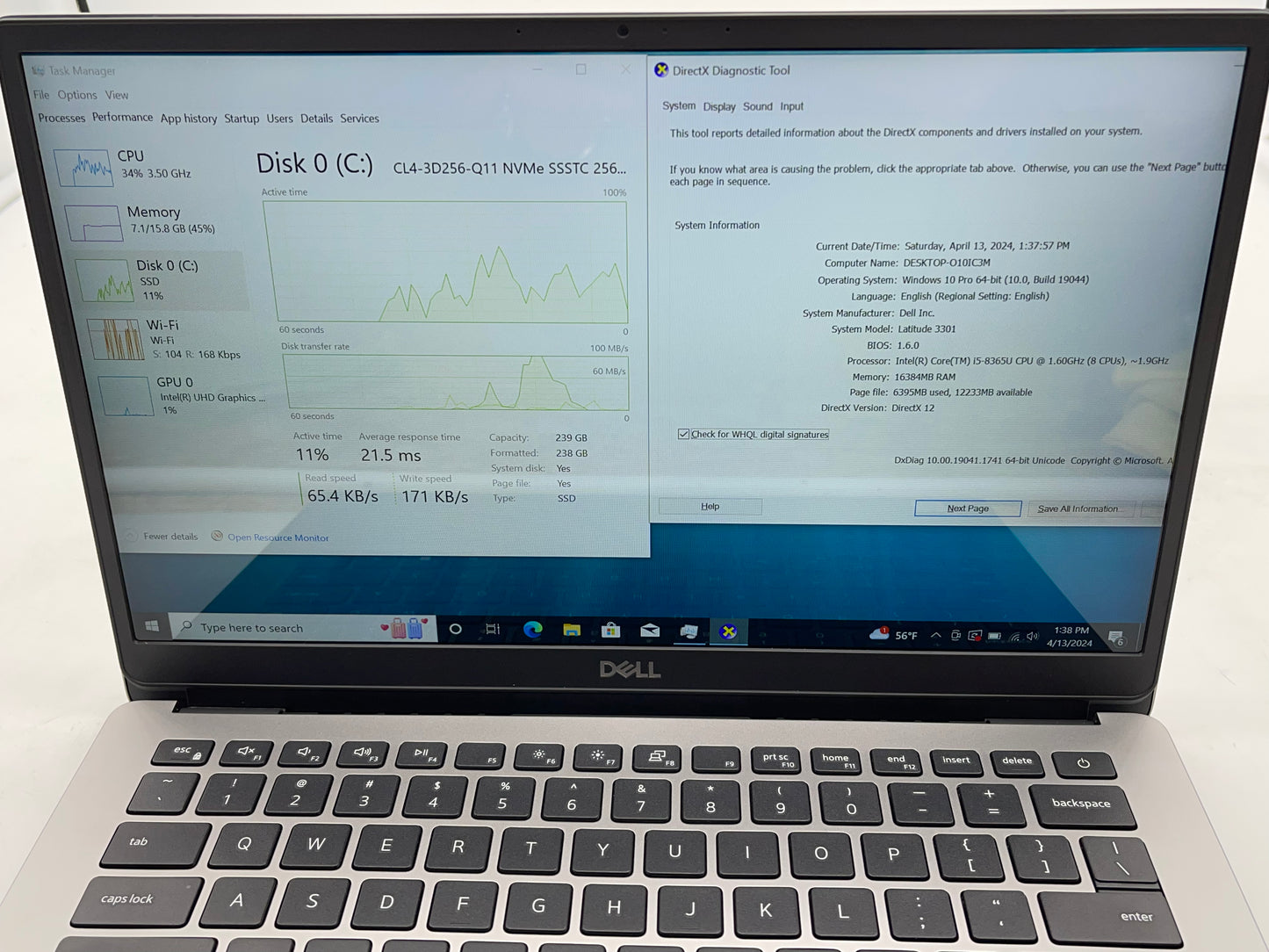 Dell 2019 Latitude 3301 1.6GHz i5-8365U 16GB RAM 256GB SSD W10 Pro - Excellent