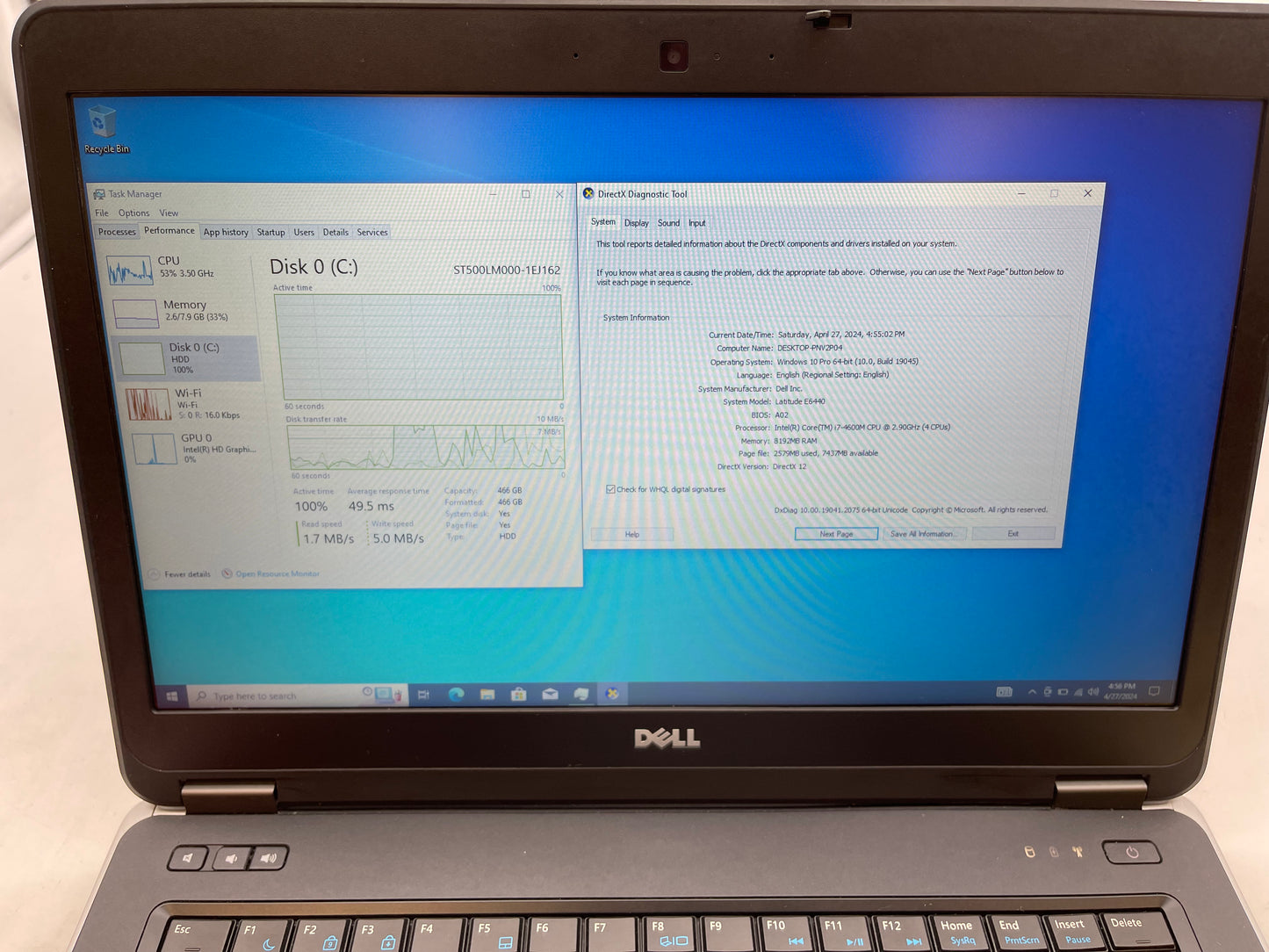 Dell 2014 latitude E6440 14" i7-4600M 2.9GHz 8GB RAM 500GB HDD W10 Pro-Very good