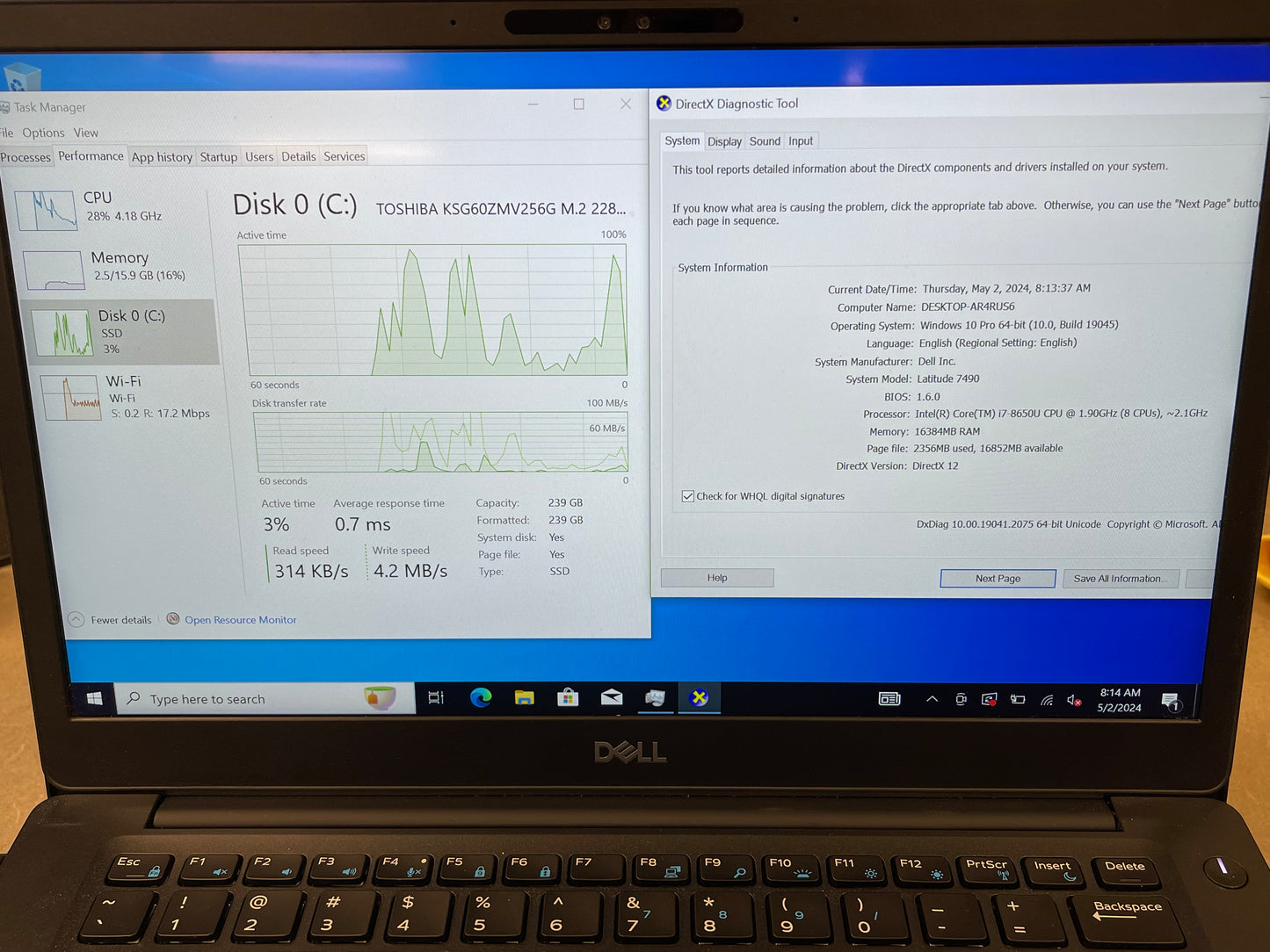 2018 Dell Latitude 7490 Touchscreen 1.9GHz i7-8650U 16GB RAM 256GB SSD Excellent