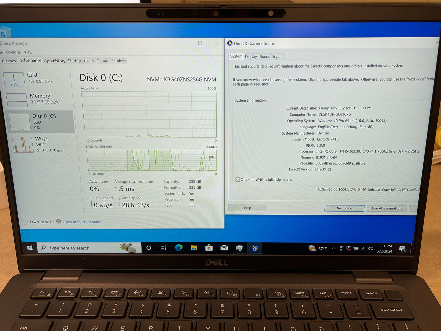 Dell 2020 14" Latitude 7410 1.7GHz i5-10310U 8GB RAM 256GB SSD W10 Pro - Grade A