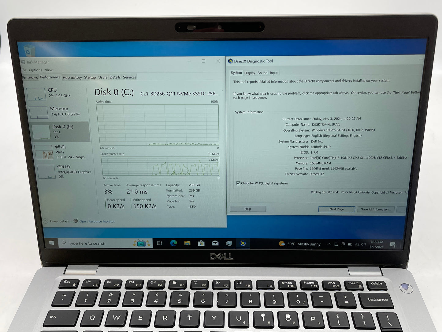 Dell 2020 14" Latitude 5410 1.10GHz i7-10810U 16GB RAM 256GB SSD W10 Pro - Good