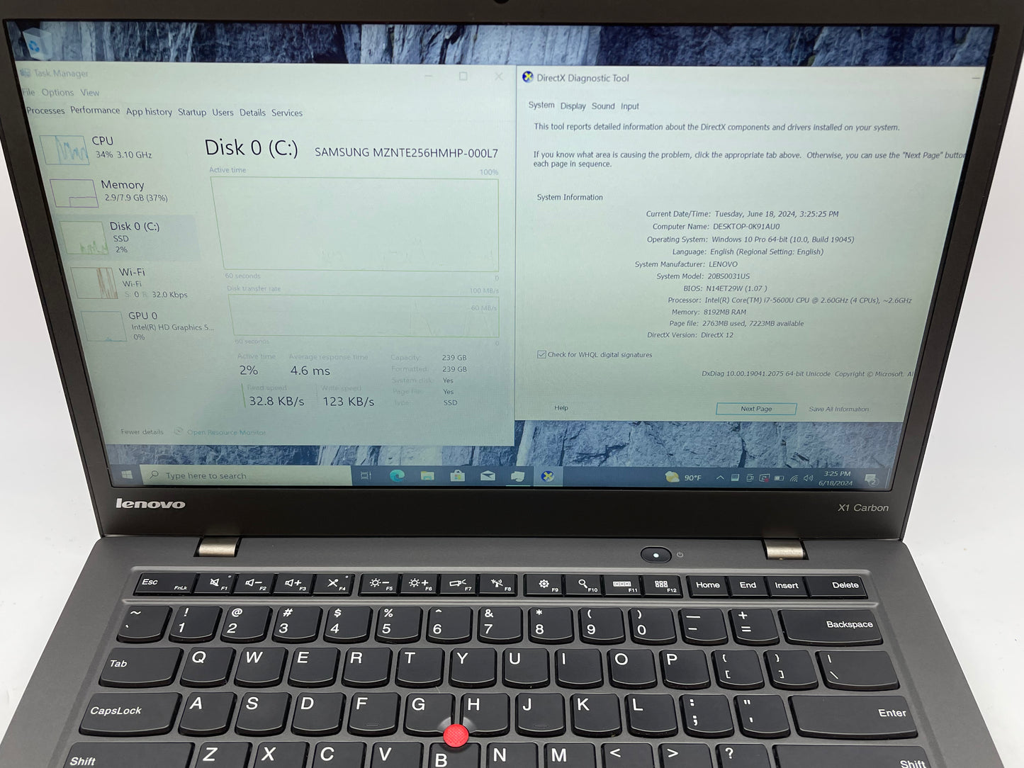 Lenovo ThinkPad X1 Carbon 14" i7-5600U 2.6GHz 8GB RAM 256GB SSD W10 Pro - Good