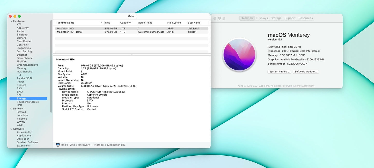 Apple 2015 21.5" iMac 2.8GHz Quad-Core i5 8GB 1TB HDD IIPG 6200- Excellent