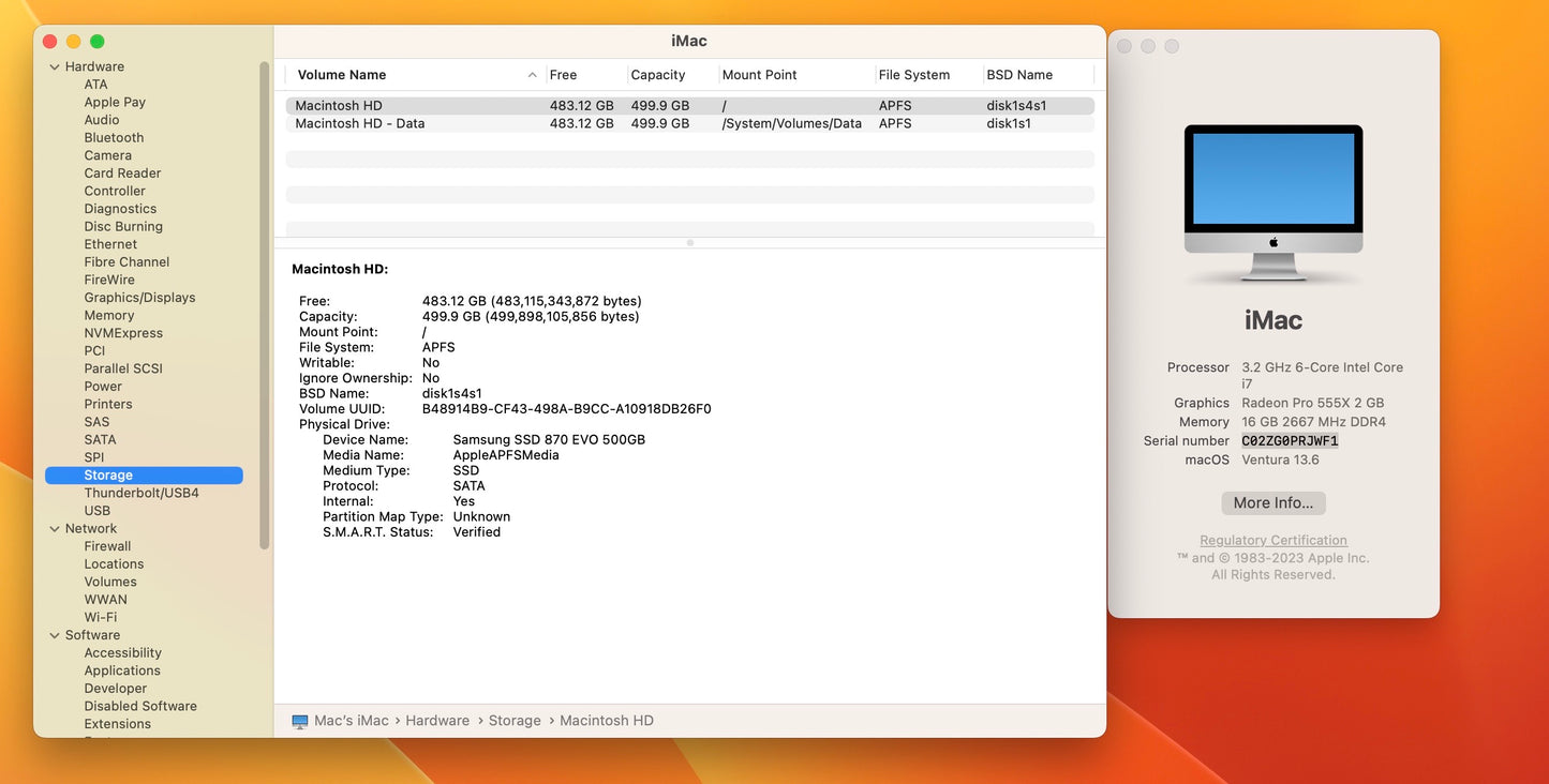 Apple 2019 21.5" 4k iMac 3.2GHz 6-Core i7 16GB 512GB SSD RP555X 2GB- Very Good