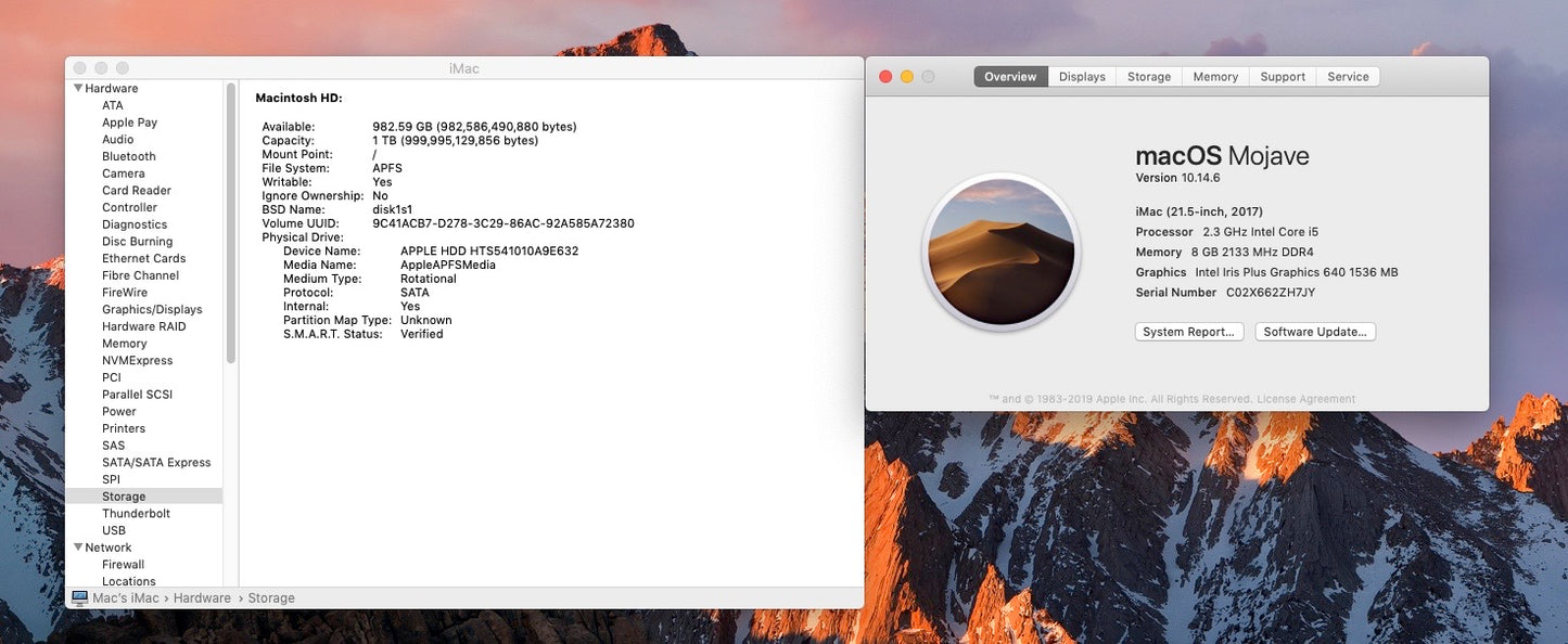 Apple 2017 iMac 2.3GHz Dual-Core i5 8GB RAM 1TB HDD IIPG640- Excellent