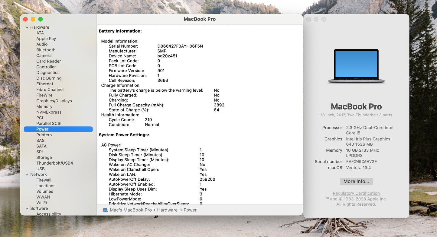 Apple 2017 MacBook Pro 13" 2.3GHz Dual Core i5 16GB 128GB SSD I640- Very Good