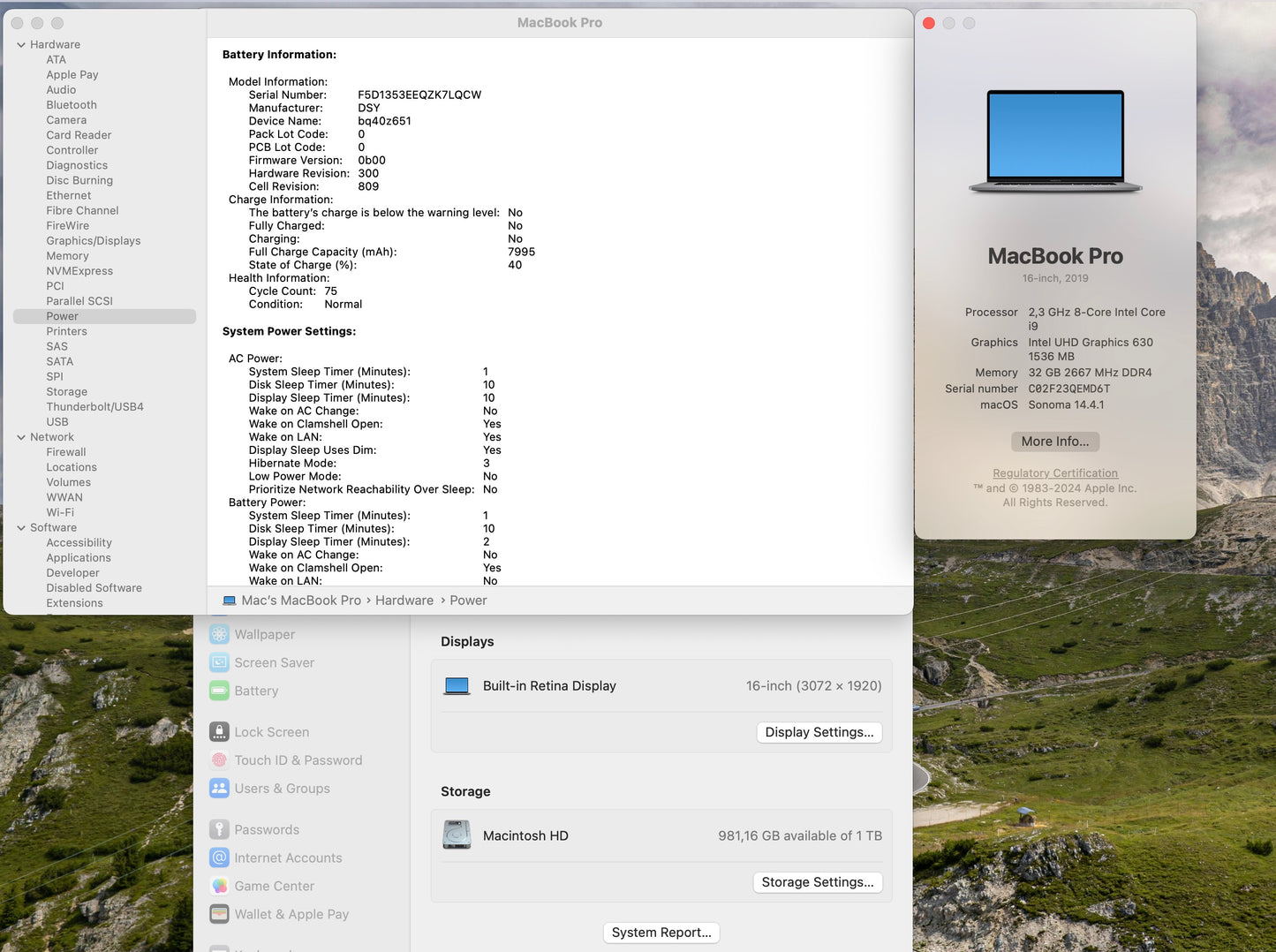 Apple 2019 16" MacBook Pro 2.3GHz 8-Core i9 32GB 1TB SSD RP5500M 8GB - 75 Cycles
