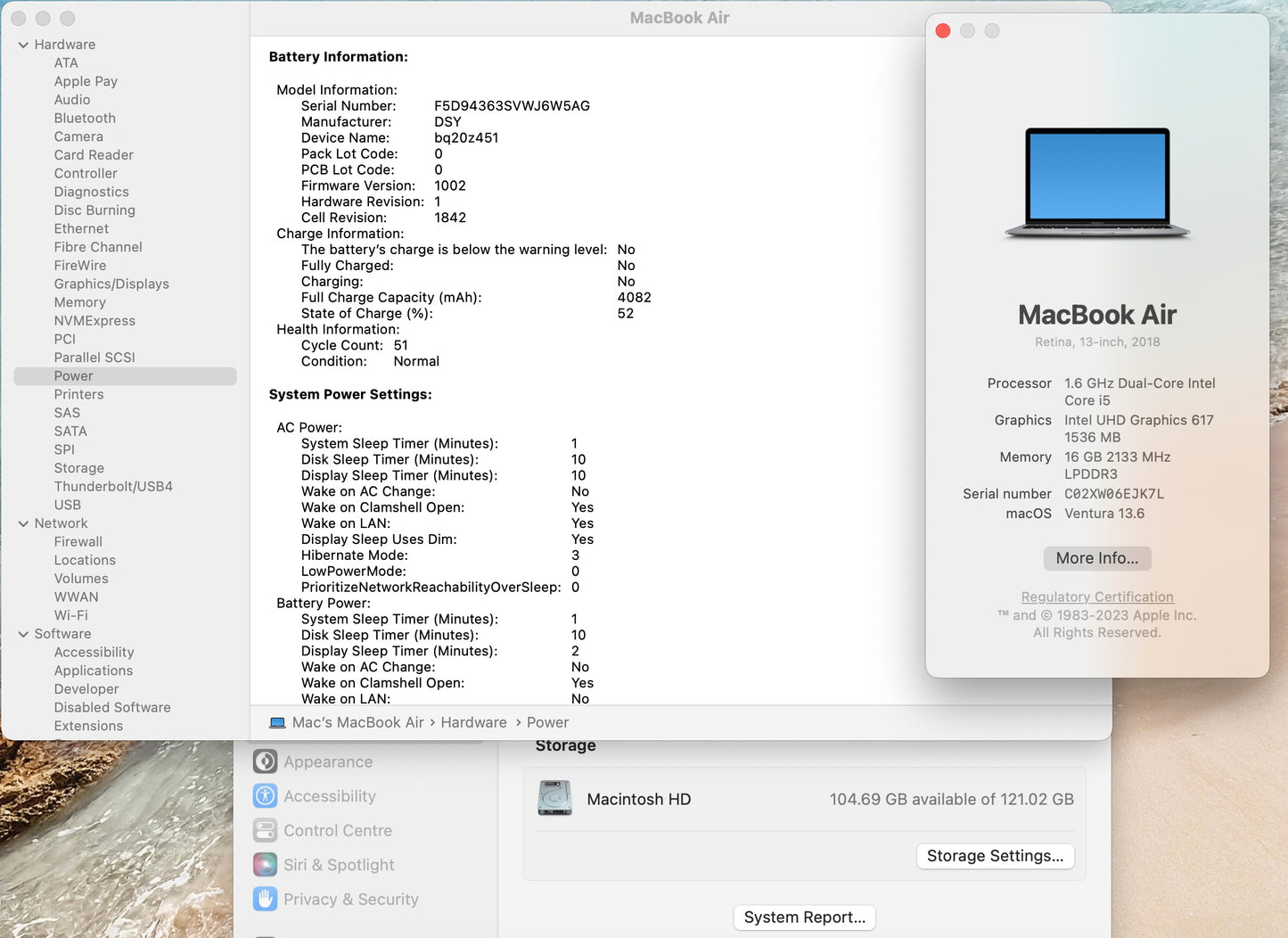 Apple 2018 MacBook Air 13 in 1.6GHz Dual-Core i5 16GB RAM 128GB SSD - Good