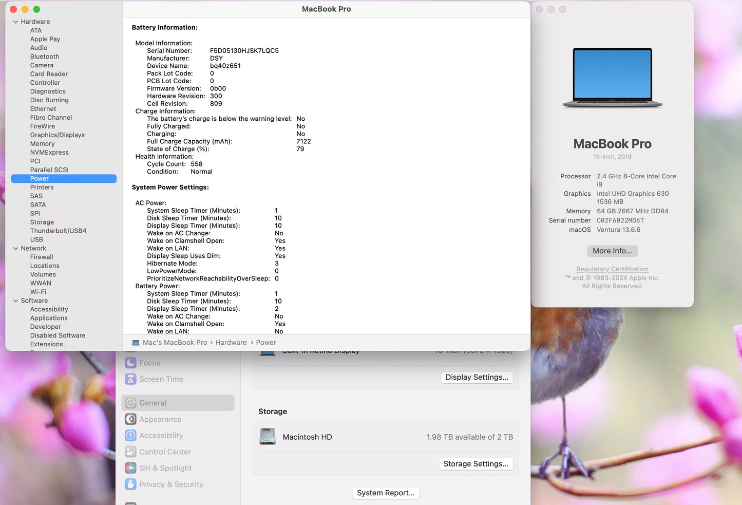 Apple 2019 16" MacBook Pro 2.4GHz 8-Core i9 64GB 2TB SSD RP5600M 8GB - Good