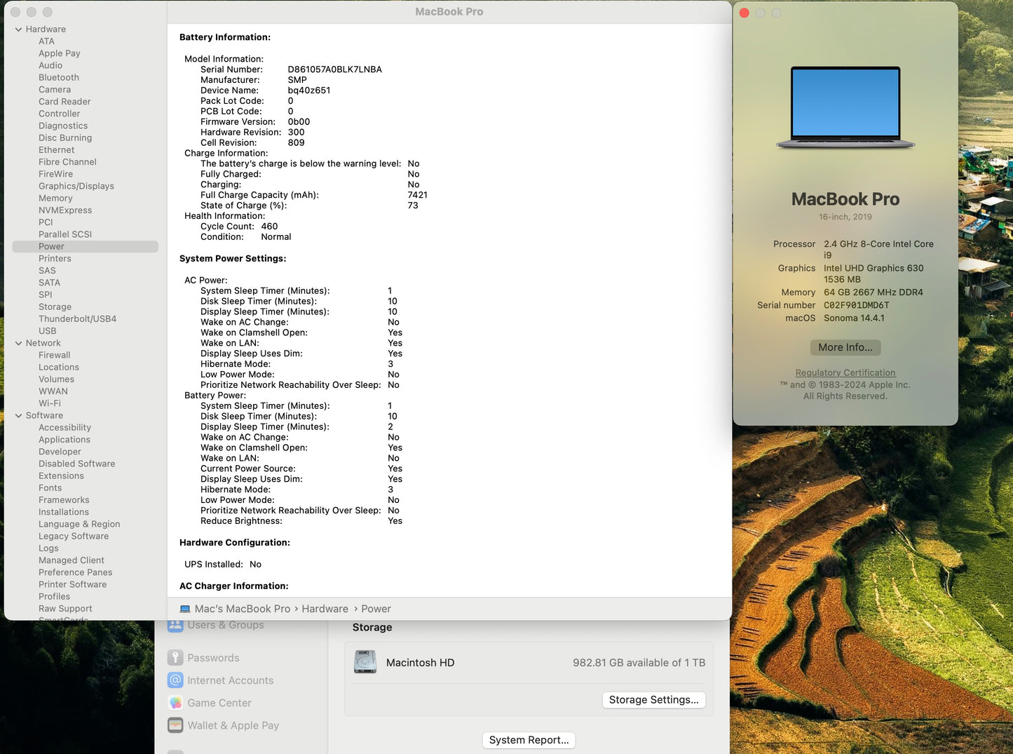 Apple 2019 16" MacBook Pro 2.4GHz 8-Core i9 64GB 1TB SSD RP5500M 8GB - READ