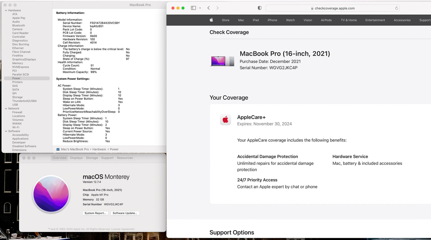Apple 2021 MacBook Pro 16" M1 Pro (16-Core GPU) 32GB RAM 512GB SSD AC+-Very Good