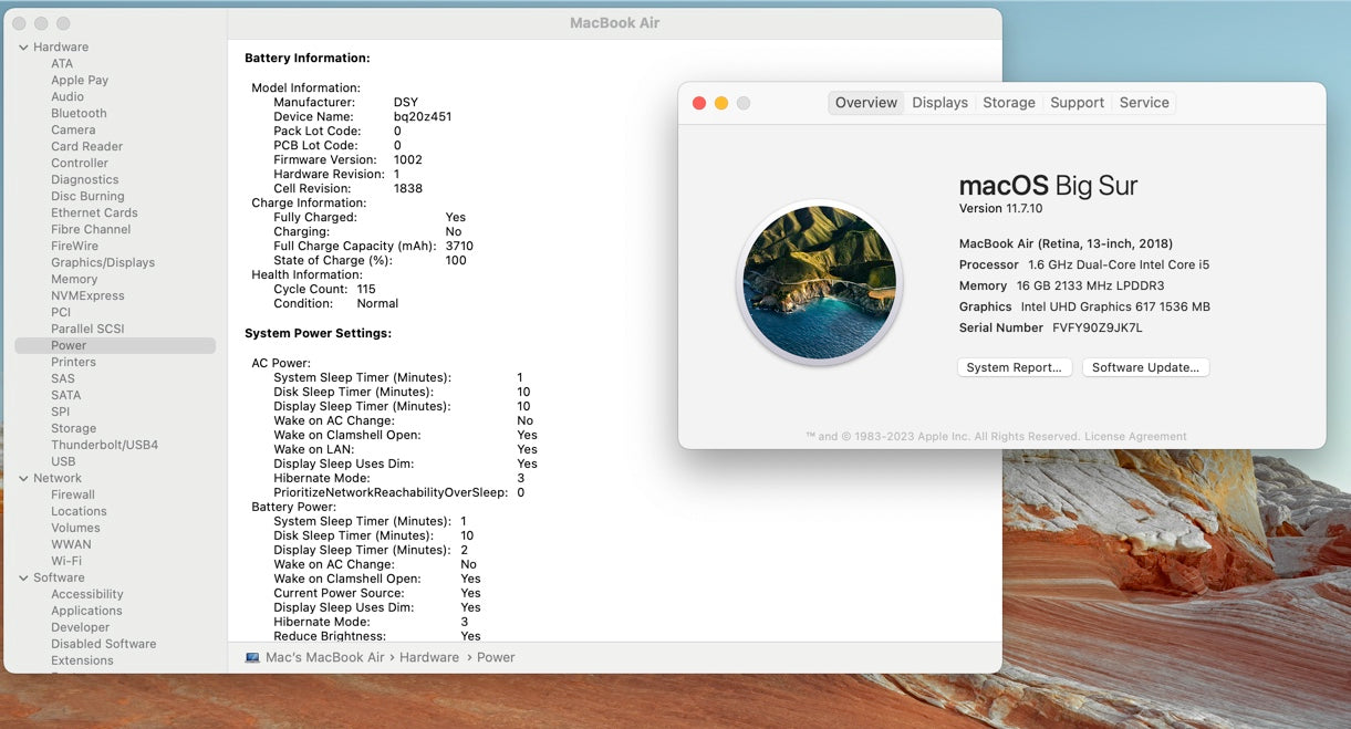 Apple 2018 MacBook Air 13 in 1.6GHz Dual-Core i5 16GB RAM 128GB SSD - Good