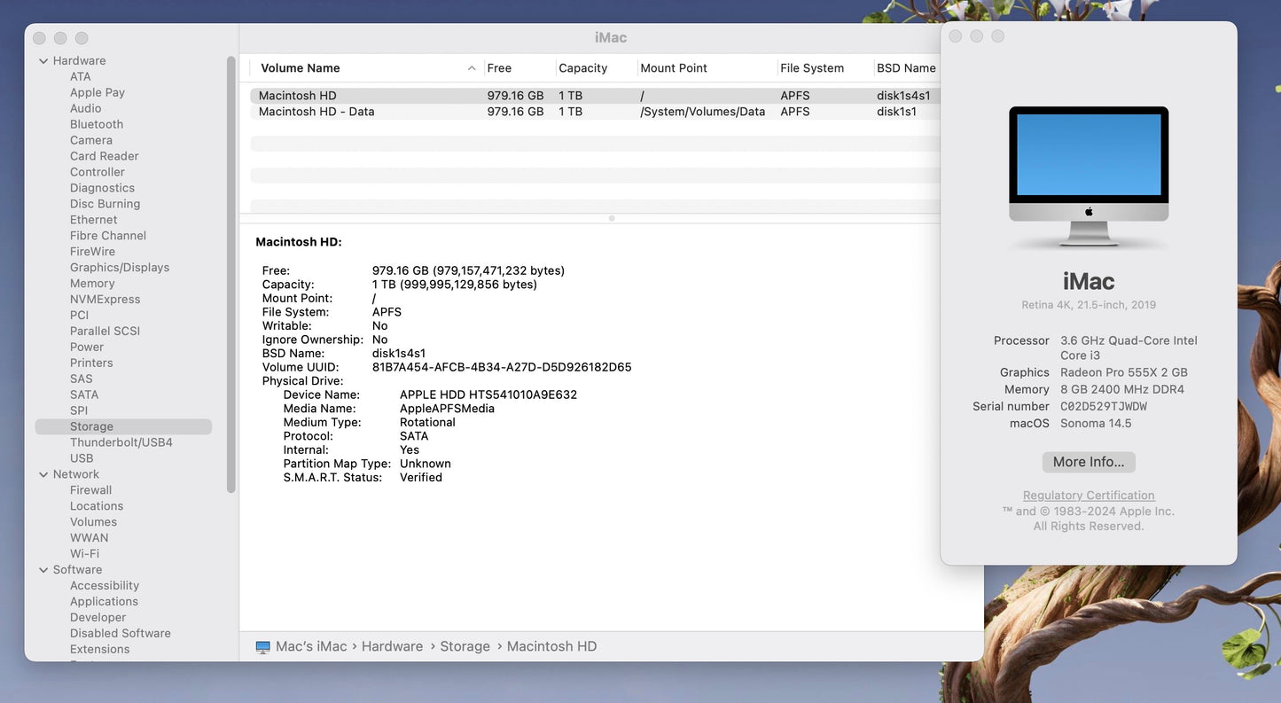 Apple 2019 21.5 " iMac 3.6GHz Quad-Core i3 8GB 1TB HDD RP555X - Excellent