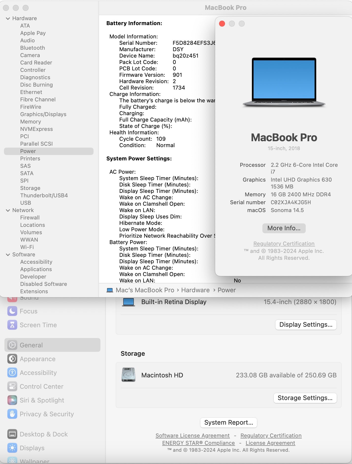 Apple 2018 MacBook Pro 15" TB 2.2GHz i7 16GB RAM 256GB SSD RP555X 4GB- Good