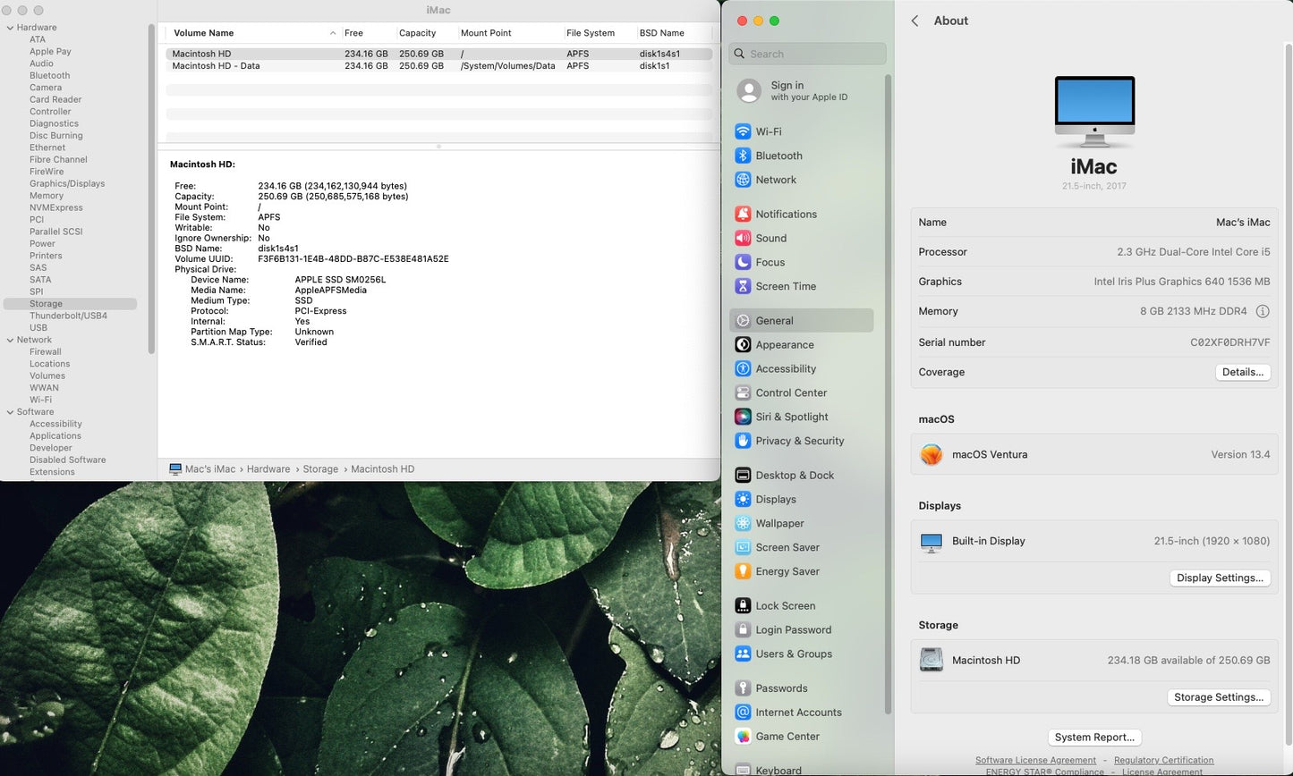 Apple 2017 21.5" iMac 4K 2.3GHz Dual-Core i5 8GB 256GB SSD IIPG640 - Very Good