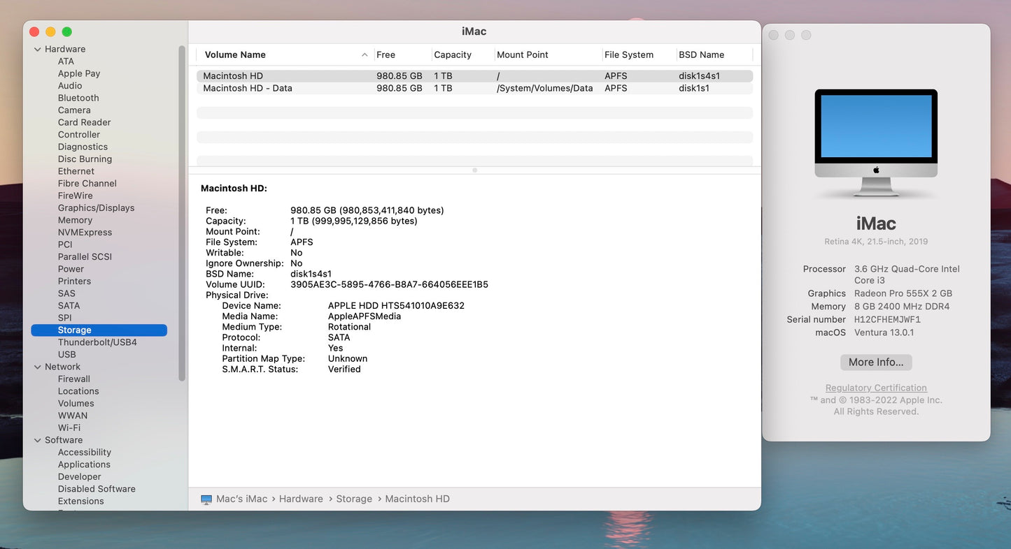 Apple 2019 21.5" iMac 3.6GHz Quad-Core i3 8GB 1TB HDD RP555X 2GB - Very good