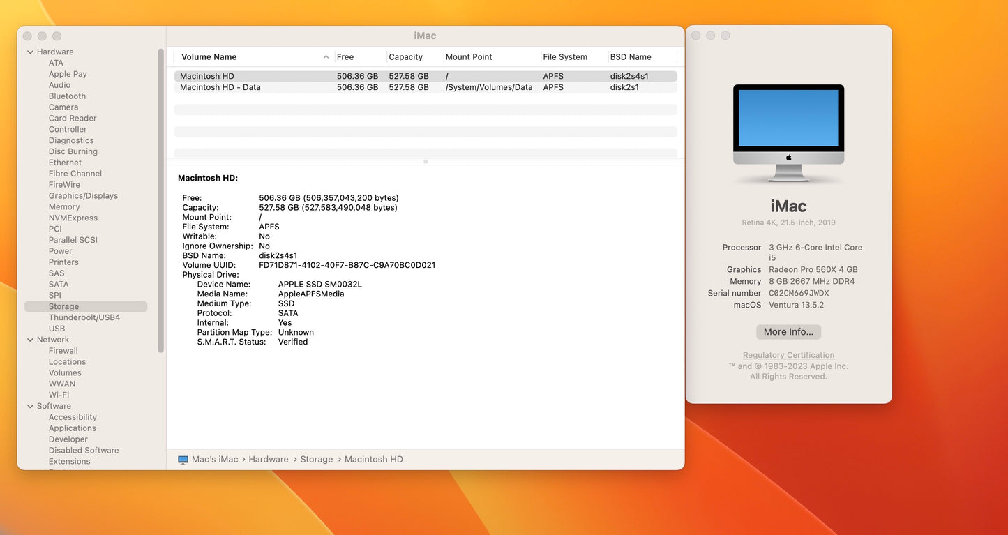 Apple 2019 21.5" 4K iMac 3GHz 6-Core i5 8GB 512GB SSD RP560X 4GB- Very Good