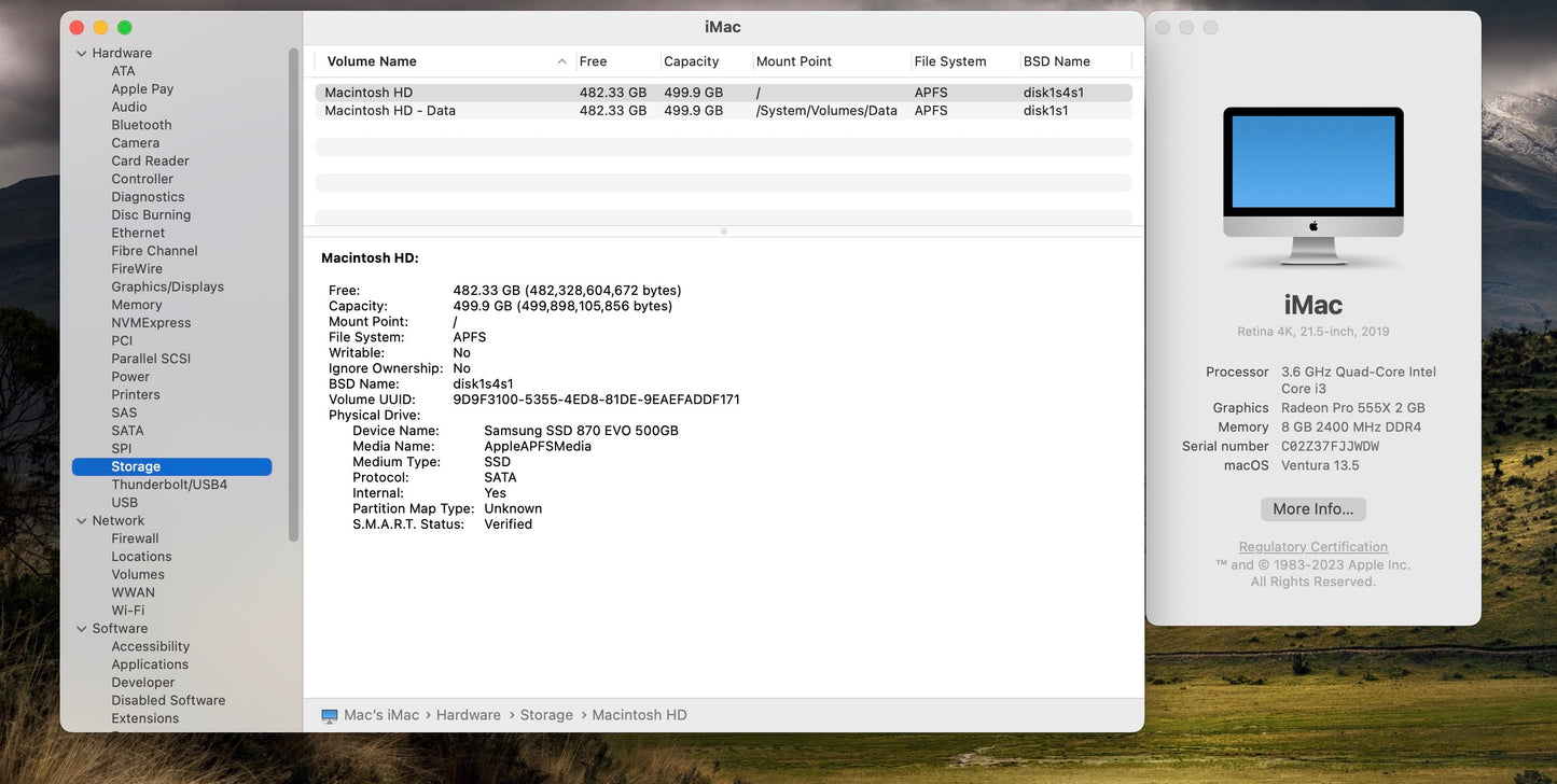 Apple 2019 21.5" 4K iMac 3.6GHz Quad-Core i3 8GB 512GB SSD RP555X 2GB- Good