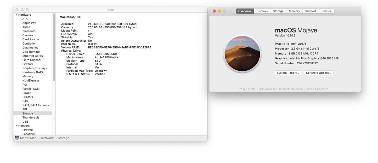 Apple 2017 21.5" iMac 4K 2.3GHz Dual-Core i5 8GB 256GB SSD IIPG640