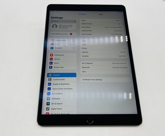 Apple 2019 iPad Air 3rd Generation 64GB "Space Gray"